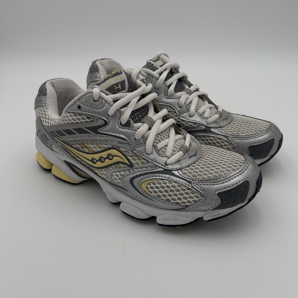 Vintage Y2K Saucony Grid Stratos Running Shoes Silver Yellow Retro
